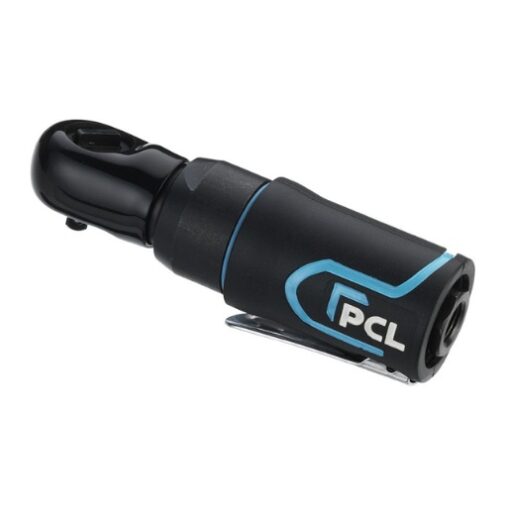 Product image with white background of PCL's mini air ratchet which is black with the PCL logo on the handle.