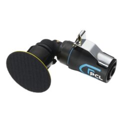 product image with a white background of PCL's PRO mini orbital sander with 3" sanding pad. This mini sander is black and has the PCL logo on the handle.