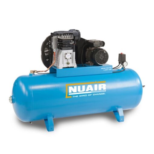 Product shot with a white background of the Turquoise Nuair 150L Static Air Compressor