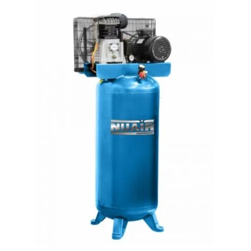 Nuair Static blue vertical workshop air compressor with belt drive.