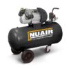 White background with the Black Nuair 100L Lubricated Air Compressor on wheels