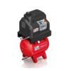 Product image of the Fini Cube Mini 3 phase screw compressor mounted on a red 90 litre receiver tank