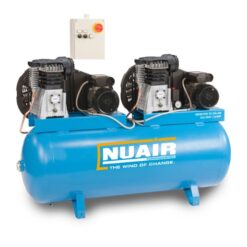 Product shot with a white background of the Turquoise Nuair 270L Tandem Belt Drive Compressor