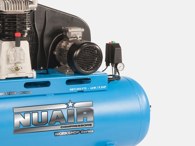 Product shot of the Nuair 200 litre compressor from the workshop range