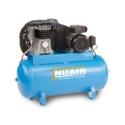 Product image with a white background of the Turquoise Nuair 100L Best drive compressor which is stationary