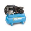 product shot with a white background of the 50 litre stationary workshop compressor from Nuair which has a turquoise tank and black enclosed belt drive.