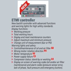 Image listing out the benefits of the ETMI controller which is a benefit of this Fini reciprocating piston compressor.