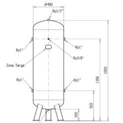 Diagram showing the dimensions of the 270L compressed air receiver from FSN