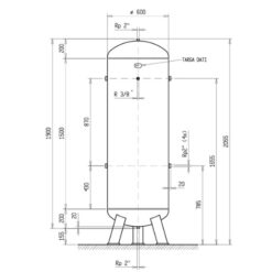 Diagram showing the dimensions of the 500 litre vertical air tank from FSN