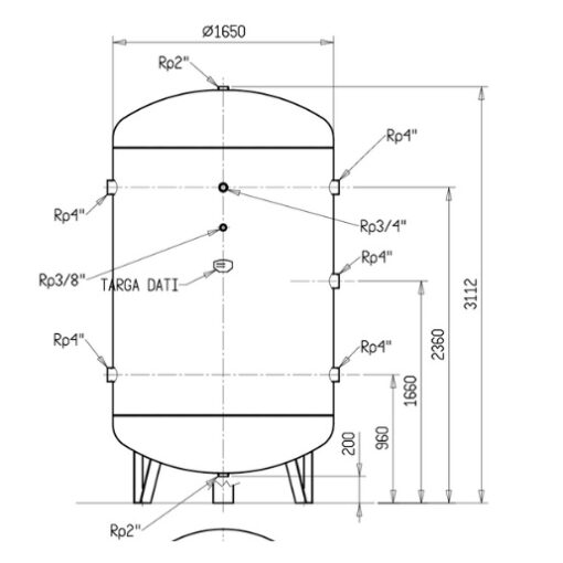 Diagram of the dimensions of the 5000L Huge Compressed Air Receiver