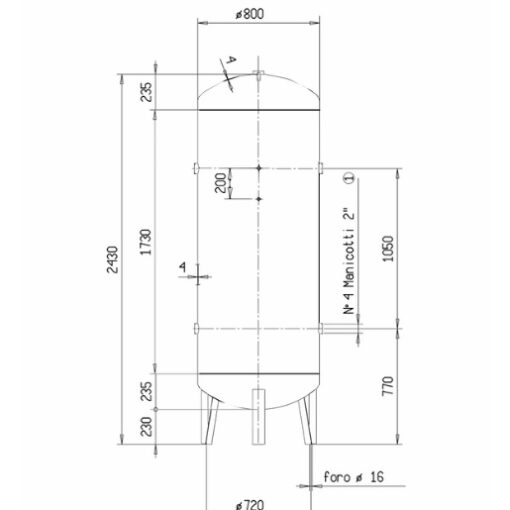 Diagram of the 1000L 12 bar compressed air receiver