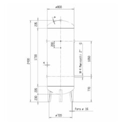 Diagram of the Dimensions of the 1500L compressed air tank