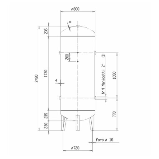 Diagram of the Dimensions of the 1500L compressed air tank